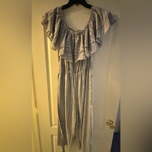 Sadie & Sage Gray Off Shoulder Asymmetrical Jumpsuit